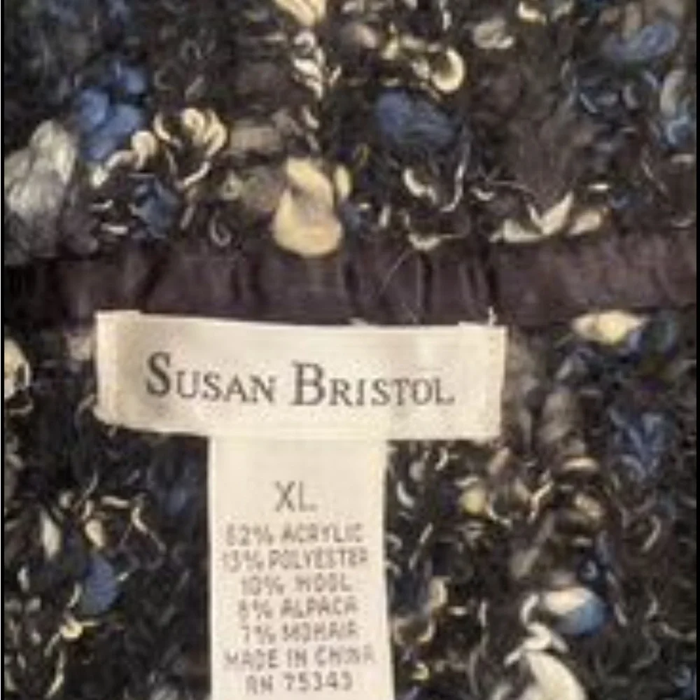 Susan Bristol Wool Acrylic Boucle Knit Cardigan Sweater Sz XL